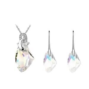 Iridescent Dolphin Crystal Rhinestone Gemstone Necklace Earrings Jewelry Set